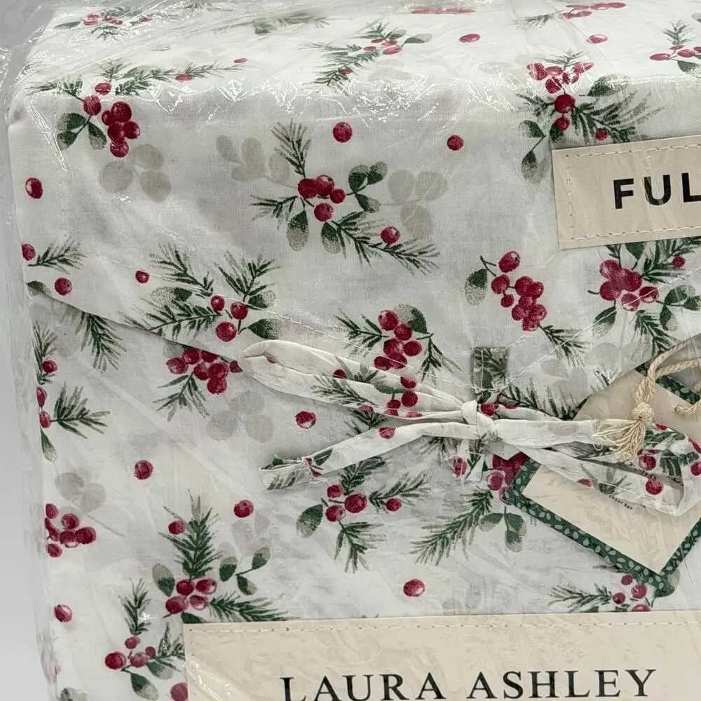 Laura Ashley Berry Bright Holly Berries Christmas Holiday 4pc FULL Sheet Set NEW